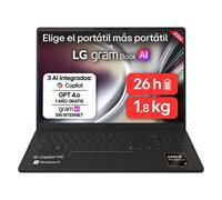 Portátil 16" LG gramBook 16U55U, Windows 11 Home, Ryzen AI 7 445, 32 GB RAM, 1TB SSD, AMD Radeon™ Graphics, Pantalla IPS (1920*1200), ligero, 1.800 g, 26 horas, AI, Negro carbon - 16U55U-G.AU88BN | LG