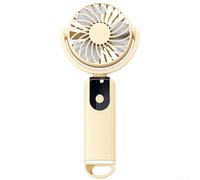 Portátil para mini ventilador con pantalla LED para visibilidad de velocidad en tiempo real, 3 niveles de viento, recargable por USB y clip de mosquetón (beige)