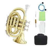 Portátil Pocket Trompeta Trompeta De Bolsillo Profesional Trompeta De Latón Estándar Instrumento De Latón B Bb Plano Con Guantes De Boquilla Mini Trompeta