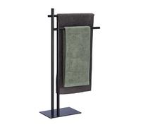 Relaxdays Portatoallas de Pie Metálico, Toallero con 2 Barras, 87,5 x 51 x 20 cm, Acero, Galán de Noche para Baño, Negro