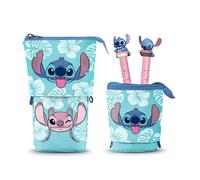 Disney Estuche portatodo Lilo y Stitch Aloha con 2 bolígrafos de gel borrables, azul 11,5x17 cm