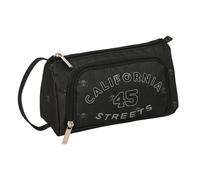 Safta California - Portatodo con Bolsillo Desplegable Lleno, Estuche Infantil, Estuche Niño, Ideal para Niños en Edad Escolar, Cómodo y Versátil, Calidad y Resistencia, 20x8.5x11 cm, Color Negro