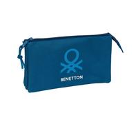 Benetton Basics Marino - Portatodo Triple, Estuche Infantil, Estuche Niño, Ideal para Niños en Edad Escolar, Cómodo y Versátil, Calidad y Resistencia, 22x3x12 cm