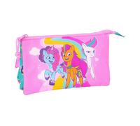 Safta MY Little Pony Magic - Portatodo Triple, Estuche Infantil, Estuche Niño, Ideal para Niños en Edad Escolar, Cómodo y Versátil, Calidad y Resistencia, 22x3x12 cm, Color Rosa/Turquesa