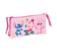 Stitch Chill - Portatodo Triple, Estuche Infantil, Estuche Niño, Ideal para Niños en Edad Escolar, Cómodo y Versátil, Calidad y Resistencia, 22x3x12 cm
