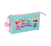 Safta SUPERKITTIES - Portatodo Triple, Estuche Infantil, Estuche Niño, Ideal para Niños en Edad Escolar, Cómodo y Versátil, Calidad y Resistencia, 22x3x12 cm