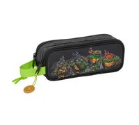 Safta Tortugas Ninja - Portatodo Doble Niño, Estuche Infantil, Estuche Niño, Ideal para Niños en Edad Escolar, Cómodo y Versátil, Calidad y Resistencia, 21x6x8 cm, Color Gris/Negro