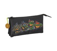 Safta Tortugas Ninja - Portatodo Triple, Estuche Infantil, Estuche Niño, Ideal para Niños en Edad Escolar, Cómodo y Versátil, Calidad y Resistencia, 22x3x12 cm, Color Gris/Negro