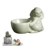 Portauovo di Pasqua creativo in ceramica, portauovo a forma di coniglietto, portauovo in porcellana, portauovo con statua di coniglietto semplice e carina per la colazione di Pasqua e l'ora di cena