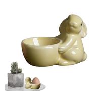 Portauovo di Pasqua creativo in ceramica, portauovo a forma di coniglietto, portauovo in porcellana, portauovo con statua di coniglietto semplice e carina per la colazione di Pasqua e l'ora di cena
