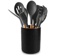 Portautensilios de cerámica, 12 x 16 cm, soporte para utensilios de cocina, para utensilios de cocina, para mesa de comedor y barbacoa, color negro