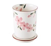 Portautensilios Soporte for utensilios de cerámica, vasija for utensilios de cocina con flores pintadas a mano for mostrador, soporte for cuchara y palillos, rejilla de secado con bandeja de drenaje B