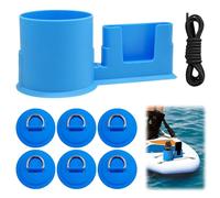 Portavasos 2 en 1 para tabla de paddle surf, soporte para teléfono en kayak, herramienta para barco con 6 anillas en D de PVC, cuerda elástica de 2,4 m para kayak, soporte para bebidas para tabla de