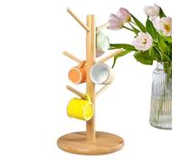 Portavasos de madera - Soporte para tazas de árbol con 6 ganchos | Soporte para pretzels y tazas de café - Diseño natural para cocina, bar y restaurante, soporte para tazas de madera con estructura de