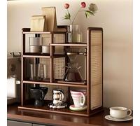 Portavasos de Té Y Café 4 Niveles en Bambú y Ratán, Expositor de Teteras para Encimera, Expositor Decorativo Tazas de Café para Encimeras Cocina(Walnut color,50*22*51cm/19.7*8.7*20.1in)