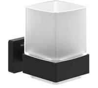 Portavasos Elements Striking de Villeroy & Boch, para Montaje en Pared, Taza para cepillos de Dientes de Cristal Satinado con Soporte de latón, Rectangular, Negro Mate