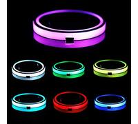 Portavasos LED de 2 piezas, posavasos LED solares para coche, portavasos con luces de 7 colores, alfombrilla inferior para botella de coche USB para posavasos para bebidas, accesorios, decoración de i