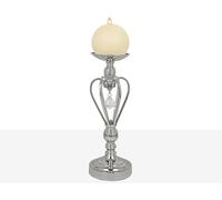 PORTAVELA LISO METAL PLATEADO BOLA VIDRIO