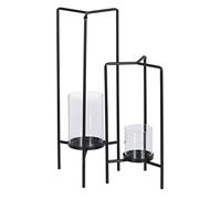 Portavelas 18,5 x 16,5 x 50 cm Cristal Negro Metal (2 Unidades)