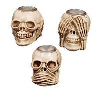 Portavelas con Forma de Calavera, 3 Piezas. «No Veo, no oigo, Hablo». Portavelas de Resina para Velas de té. de Estilo gótico. Adorno de Mesa. gótico.