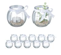 Relaxdays Portavelas, Set de 12, Cristal, Porta Velas Té con Lazo, Interior y Exterior, Decoración Mesa, Transparente