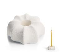 Portavelas Danilovo de cerámica Minimalista - Soporte para Velas Taper de diseño escultural Moderno, Acabado Piedra Texturizada Blanca - decoración para el hogar, 1 ud