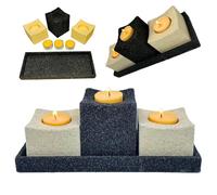 Portavelas de Carborundum con 3 Velas de Te de Regalo - Protector Energético y Centro Decorativo para Rituales, Meditación, Yoga, Altares, Hogar, Recibidor o Comunión