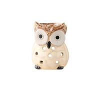 Portavelas de cerámica hueca, bonito difusor de aceite esencial, quemador de cera derretida, estufa de aromaterapia de búho, recipiente de incienso relajante (beige)