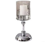 Portavelas de cristal con base de hierro para decoración del hogar de inspiración vintage en espacios de vida y entornos de hospitalidad (plata mediana)