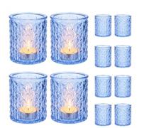 Portavelas de cristal con patrón, decoración de mesa, azul:12 | Portavelas de cristal para velas votivas, estilo boho pequeño, para decoración de mesa, fiesta en el jardín