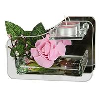Portavelas de Cristal con Vela de té Decorada con Flor Rosa, portavelas, portavelas, decoración de Mesa, lámpara de té, lámpara de Viento, decoración romántica, decoración de Boda