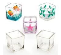 Portavelas de cristal cuadrados que los niños pueden pintar y personalizar para regalar