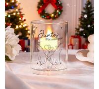 Portavelas de Cristal Personalizable con 2 Nombres Regalo Romántico para Pareja Aniversario y San Valentín (C)