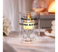 Portavelas de Cristal Personalizable con 2 Nombres Regalo Romántico para Pareja Aniversario y San Valentín (A)