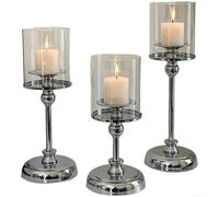 Portavelas de cristal transparente con soporte de hierro para iluminación ambiental elegante en dormitorios, salas de estar y comedores (paquete combinado plateado)
