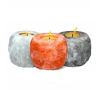 Portavelas de cristal Trio XL en rosa, halit y gris, en forma natural, 7 cm, 650 g, de piedra de sal (conocida como sal del Himalaya de la Salt Range Punjab Pakistán)