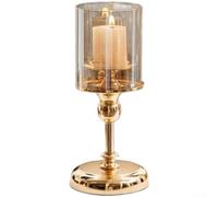 Portavelas de cristal vintage con base de hierro metálico para iluminación decorativa en espacios de estar, dormitorio, comedor y eventos (oro grande)