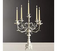 Portavelas de Hierro Fundido, candelabro de Metal Vintage, portavelas para Velas cónicas de 1/2 a 1 Pulgada, portavelas de 5 Brazos de 17 Pulgadas de Alto (Blanco Vintage)