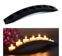 Portavelas de Madera con Puente de 15 Pulgadas de Largo, Barra Larga para Velas de té, Asiento de 7 Velas, Color Negro