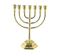Portavelas de metal con 7 ramas, soporte decorativo vintage para crear un ambiente cálido en casa u oficina (dorado)