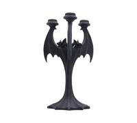 Portavelas de resina negra con diseño de murciélago gótico, 28 cm | Soporte gótico de tres velas con alas de murciélago esculpidas y ojos rojos