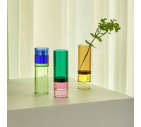 Portavelas de té Astro de Hübsch, verde/rosa, cristal, 15 cm