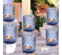 Portavelas de vidrio para luz de té, portavelas votivas azules para mesa de centro de boda, portavelas para fiestas y decoración del hogar (12, azul)