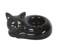 Portavelas decorativo con diseño de gato negro