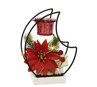 Portavelas decorativo de metal con inserto de cristal, estrella de Navidad, ramas de abeto, luz LED, lámpara de ambiente, portavelas, decoración de Navidad, decoración de mesa, objeto decorativo 3D