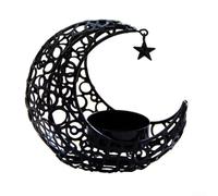 Portavelas decorativo de metal en forma de luna que proporciona un soporte estable para una combustión uniforme, ideal para mejorar los espacios de vida (negro)