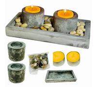 Portavelas Jardín Zen de Cemento Pulido - Incluyen Velas Aromáticas de Miel - Boda, Comunión y Hogar - Centro de Mesa Decorativo Salón, Comedor, Baño, Terraza - Soporte Moderno Velas Yoga