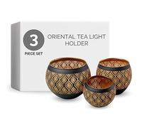 Portavelas Orientales 3 Unidades - Farolillos Cristal Dorado Negro Mosaico - Candelabros Arabes Mesa Centro Decoracion Salon Navidad Terraza