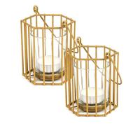 portavelas para la Cena, Candlestick Holder 2 Pieces Hollow Geometric Candle Holders Home Decor Multicolor(Golden)