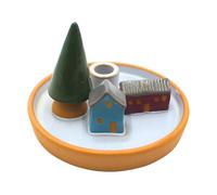 Portavelas, plato para velas, candelabros, plato decorativo, candelabro de Navidad, plato de cerámica con árbol de Navidad y casas de loza, multicolor, 17 x 17 x 9 cm.